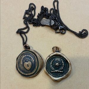 Antique style Bronze Talisman Necklace (2 pendants)